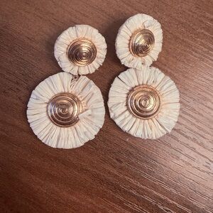 Cream Raffia and Gold Accented Statement Earrings